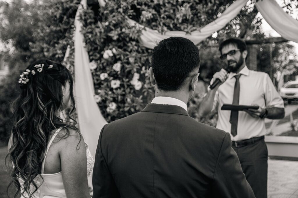 A couple meeting with a Las Vegas wedding officiant in a cozy setting.