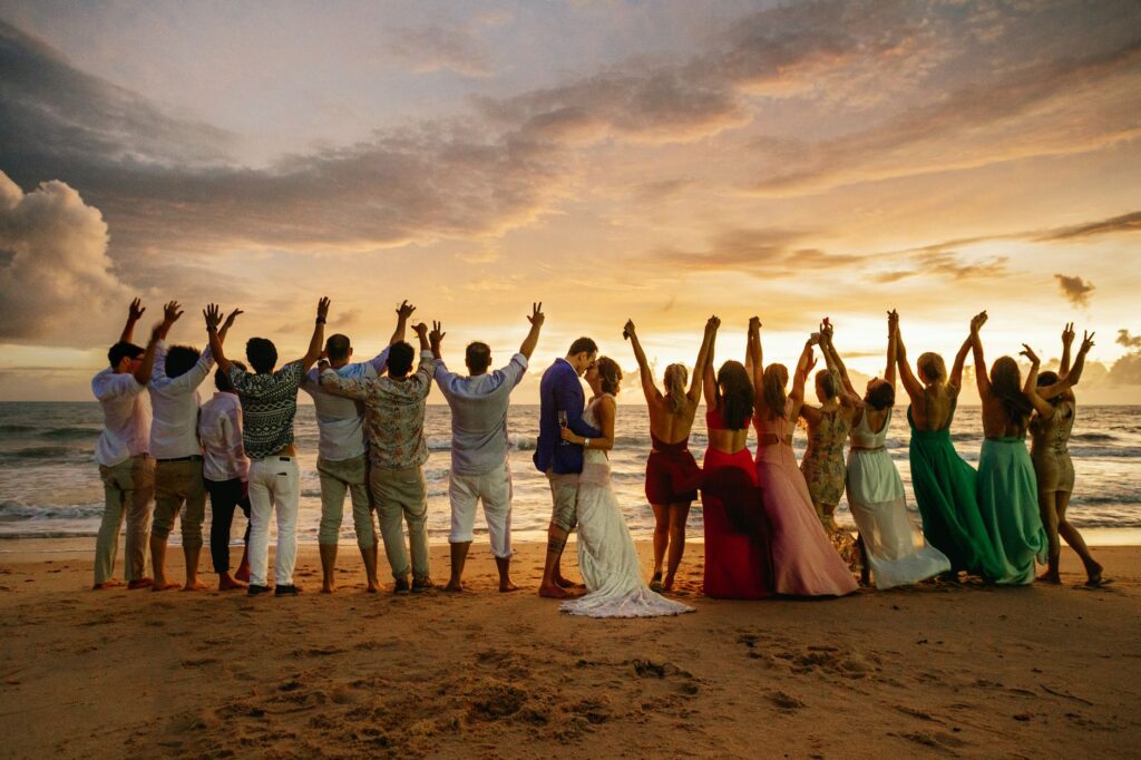 A group of friends celebrating at a Las Vegas destination wedding. — las vegas wedding mistakes