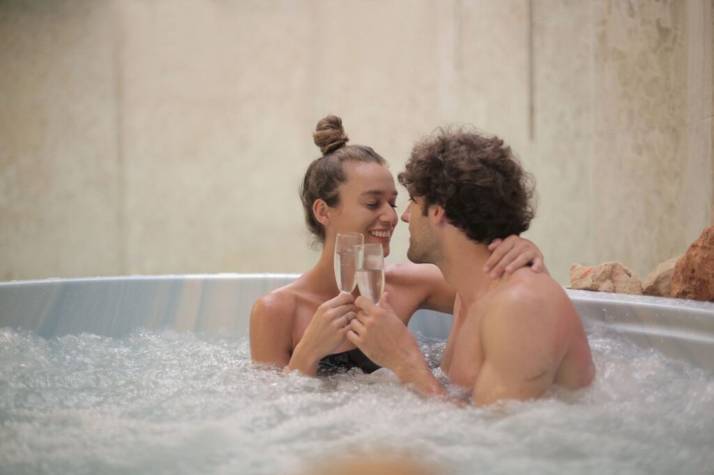 A happy couple enjoying a spa day together before their wedding. — stress-free Las Vegas wedding