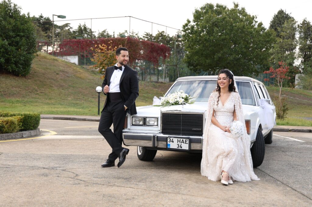 A luxurious limousine parked outside a Las Vegas wedding venue, showcasing elegant wedding transportation. — las vegas w…
