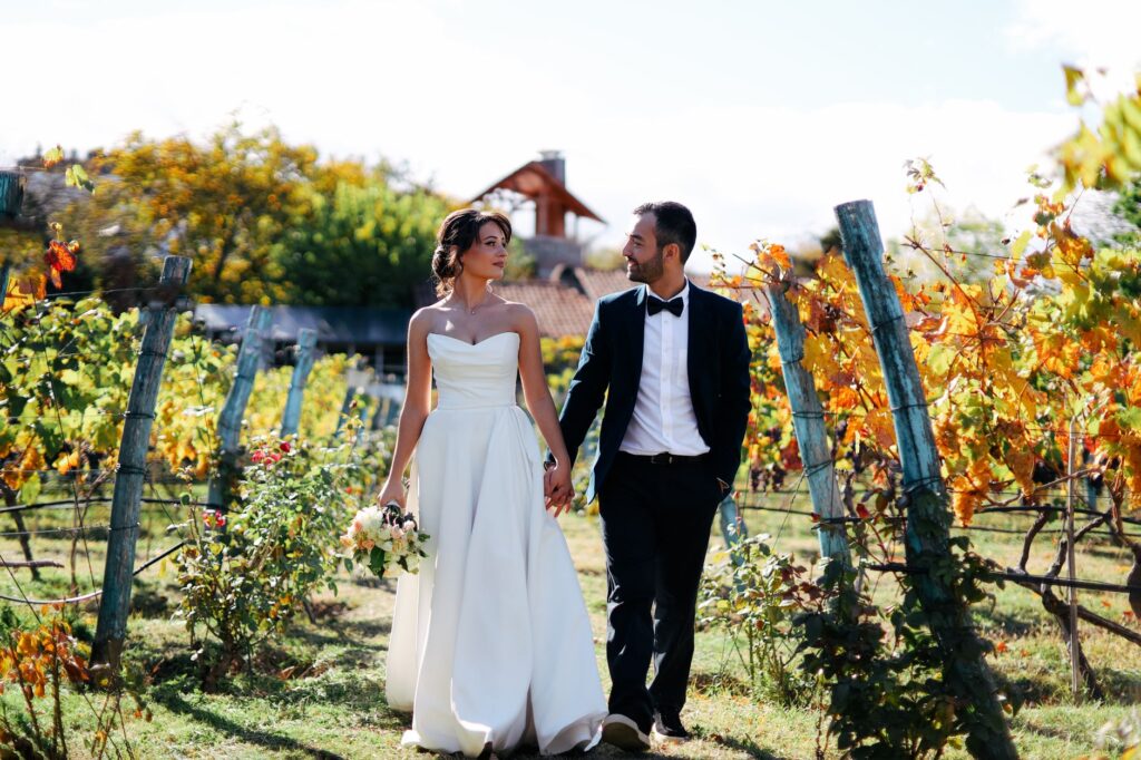 A picturesque fall wedding scene with colorful leaves. — best time for Las Vegas wedding