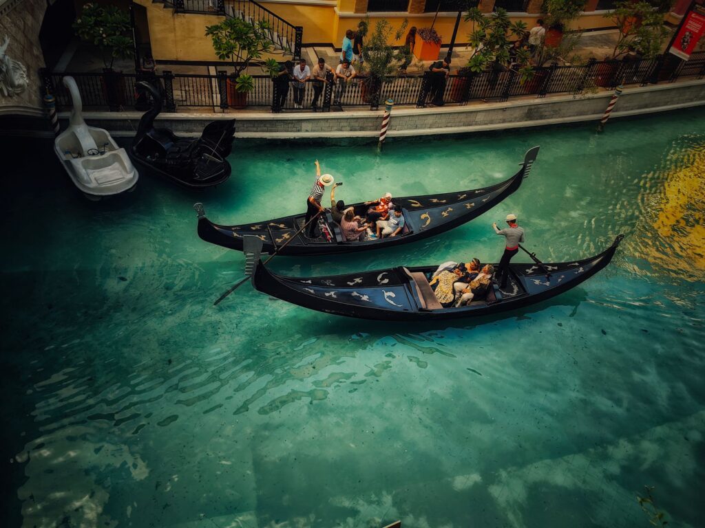 A romantic gondola ride at The Venetian during sunset, perfect for couples. — unique wedding venues Las Vegas