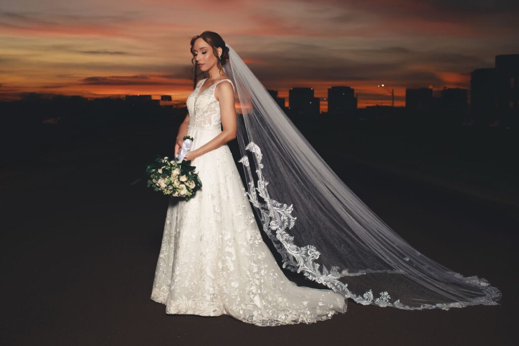 A stunning Las Vegas wedding ceremony at sunset in summer — best time for wedding Las Vegas