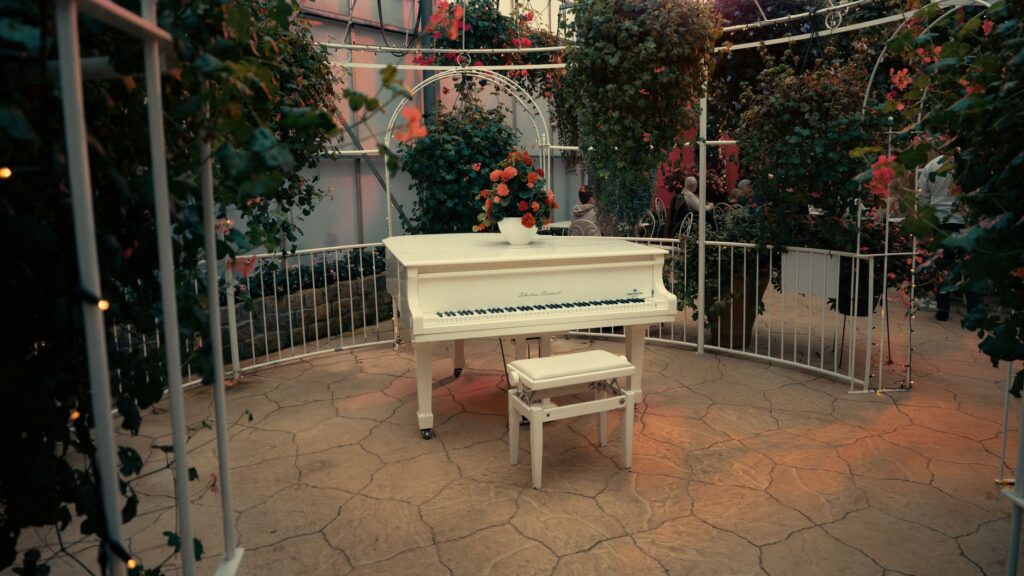 A wedding setup in the beautiful Bellagio Conservatory. — unique Las Vegas wedding venues