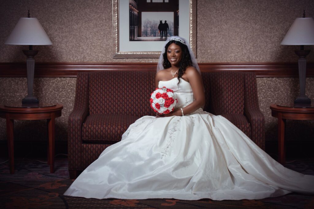 An elegant bridal portrait taken at a Las Vegas hotel, emphasizing the luxurious surroundings. — wedding photographers L…