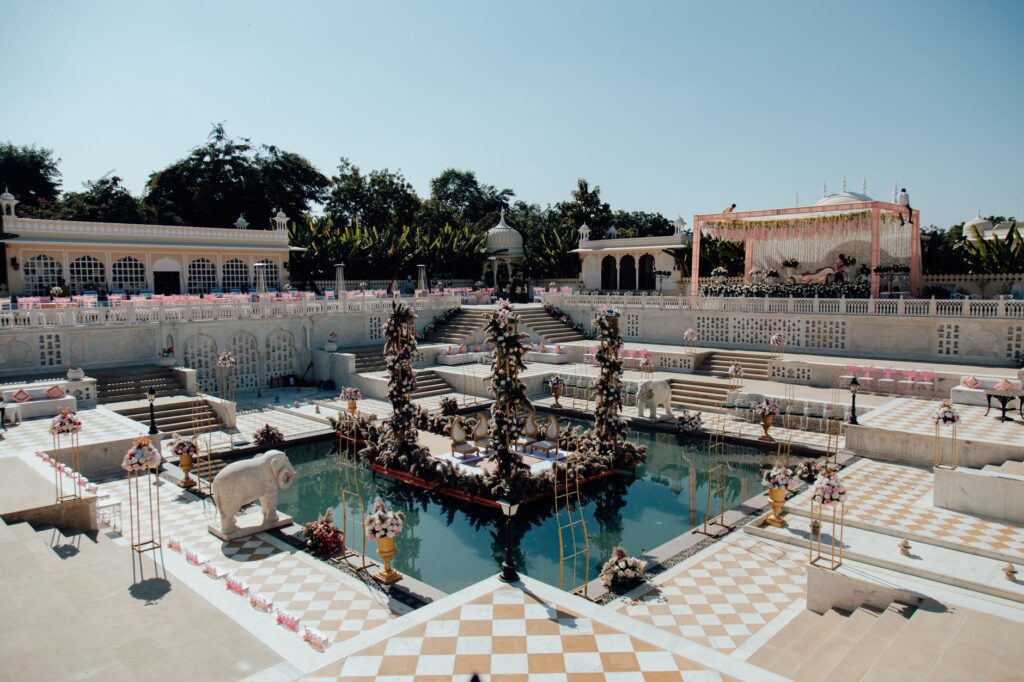 An elegant wedding setup inside The Venetian Resort, showcasing its opulent decor. — Las Vegas wedding venues
