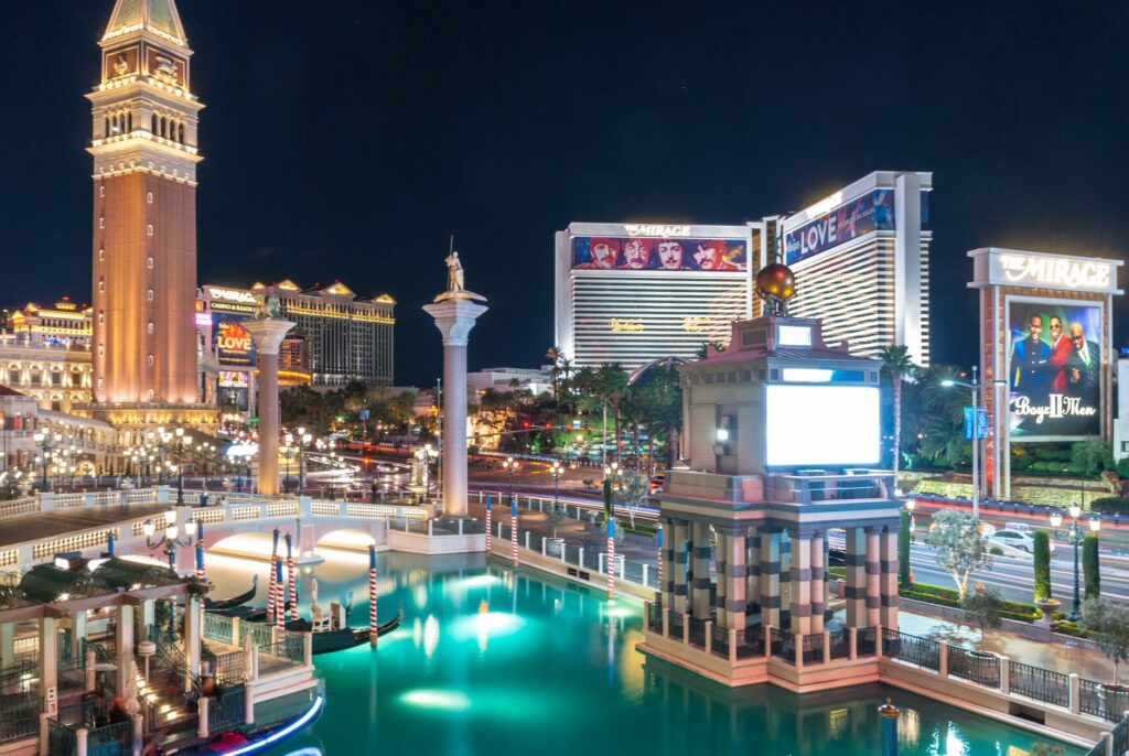 a scenic outdoor wedding setup on the Las Vegas Strip, highlighting the importance of your Las Vegas wedding checklist