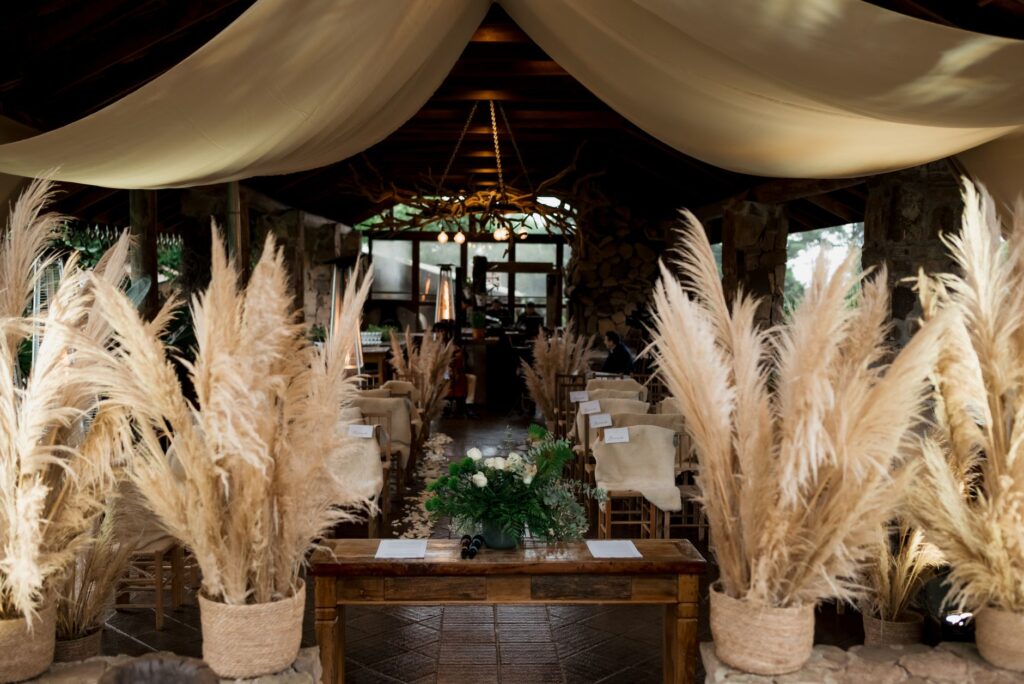 A bohemian chic wedding scene featuring lush florals and soft fabrics. — unique wedding themes Las Vegas