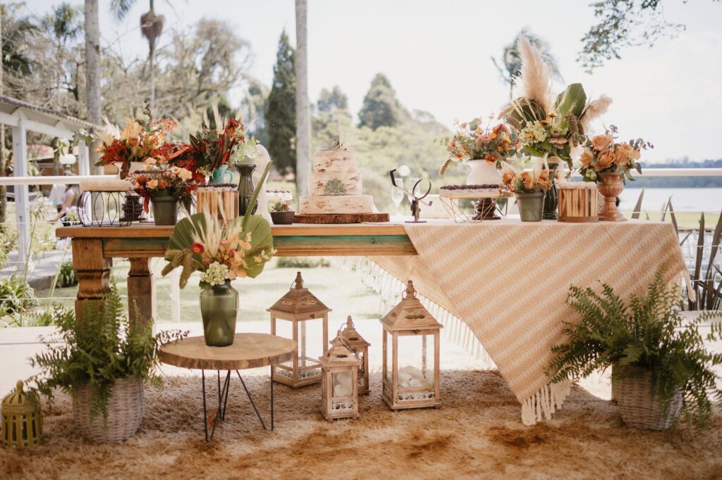 A bohemian chic wedding scene featuring natural decorations and eclectic accessories. — Las Vegas wedding themes 2026
