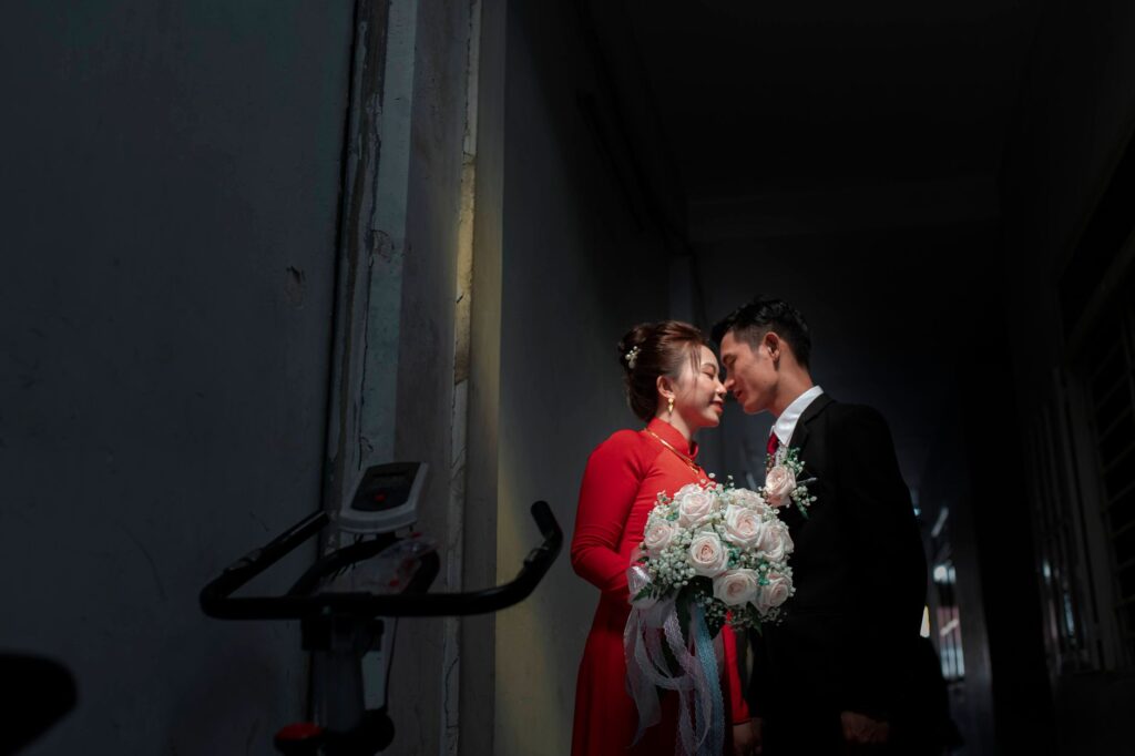 A candid moment captured between a couple during their wedding photo session. — Las Vegas wedding photographers