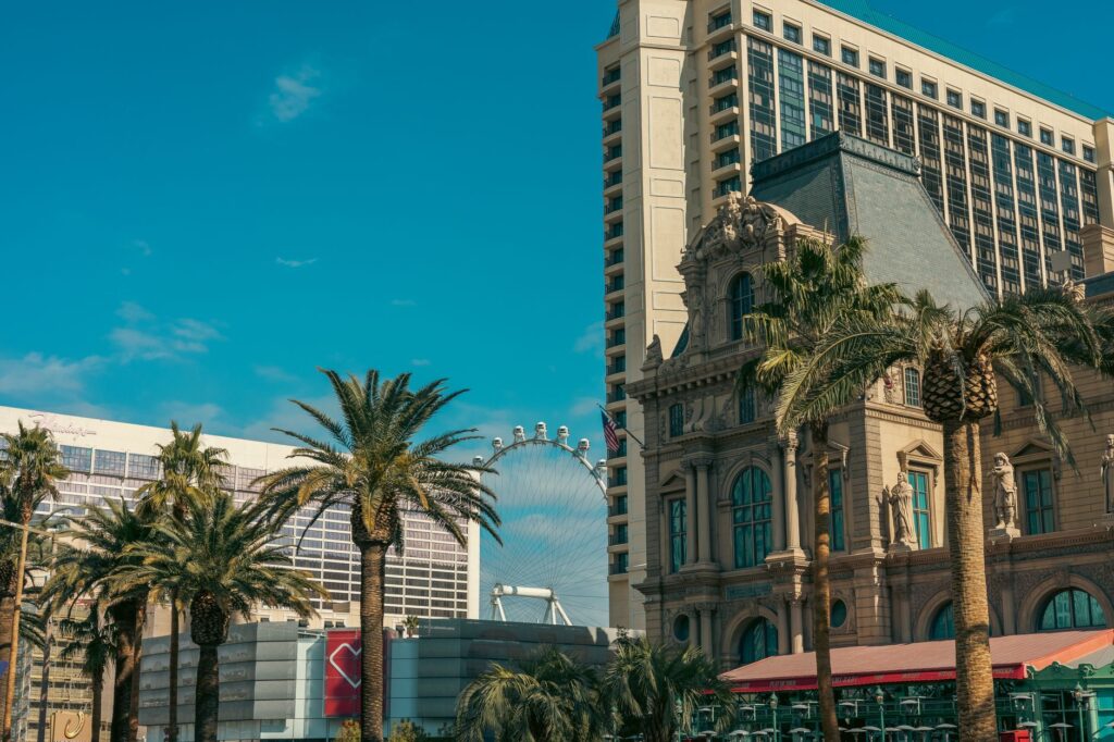 A couple enjoying their wedding day, surrounded by iconic Las Vegas landmarks. — stress-free Las Vegas wedding