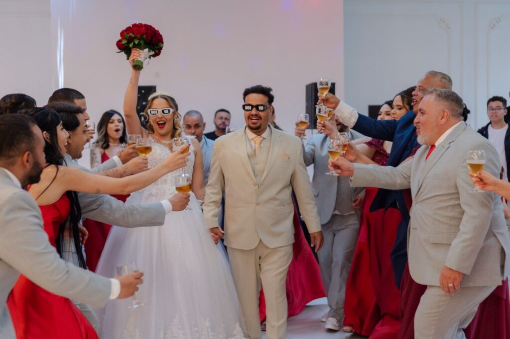 A fun group photo of wedding guests enjoying Las Vegas activities — Las Vegas wedding planning checklist