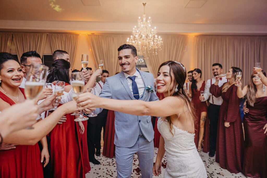 A group of guests celebrating at a Las Vegas wedding reception. — wedding itinerary Las Vegas
