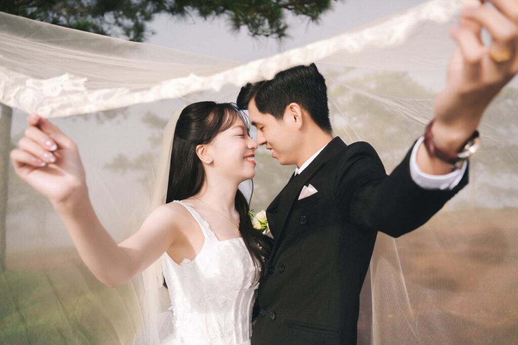 A happy couple celebrating their wedding day with a concierge present — Las Vegas wedding concierge cost