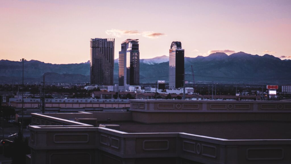 A panoramic view of a Las Vegas wedding venue during sunset, showcasing the surrounding scenery. — Las Vegas wedding ven…