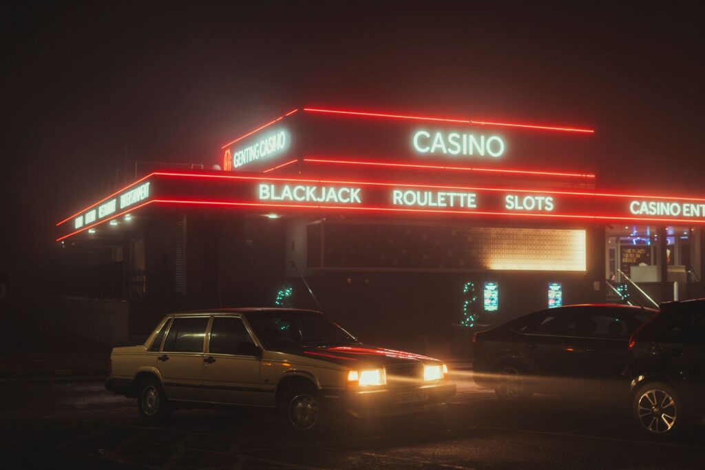 A retro Vegas wedding scene showcasing neon lights and vintage casino elements. — unique wedding themes Las Vegas