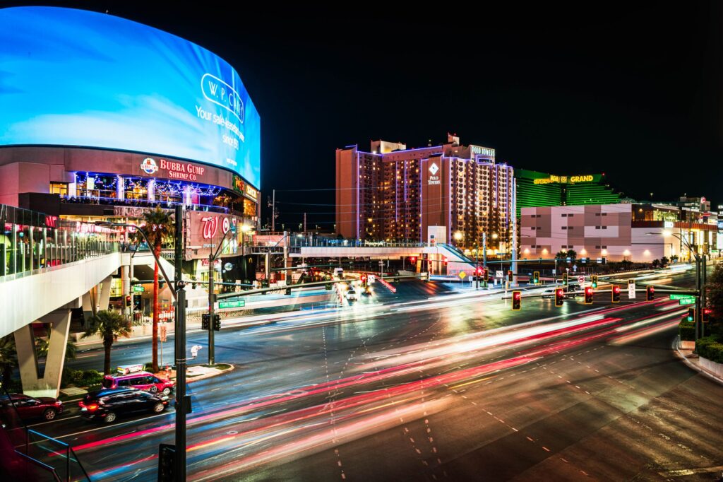 A scenic photo of a popular wedding venue on the Las Vegas Strip with guests in attendance. — Las Vegas wedding permits