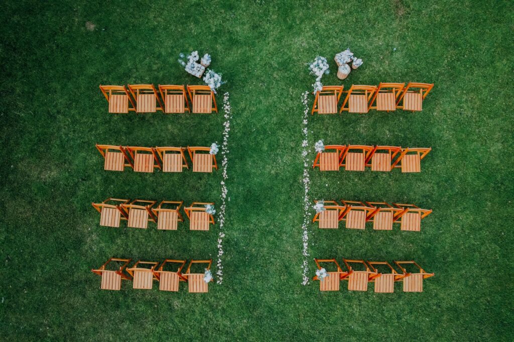 A stunning outdoor wedding setup in Las Vegas during spring with flowers in bloom. — best time to marry in Las Vegas