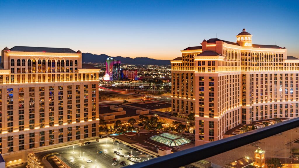 A stunning view of Las Vegas Strip during sunset, ideal for wedding backdrops. — best time to get married in Las Vegas