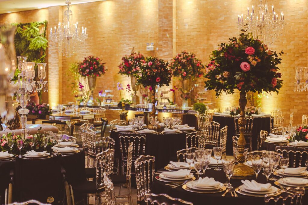 An elegant indoor ballroom decorated for a wedding in Las Vegas. — wedding venue Las Vegas