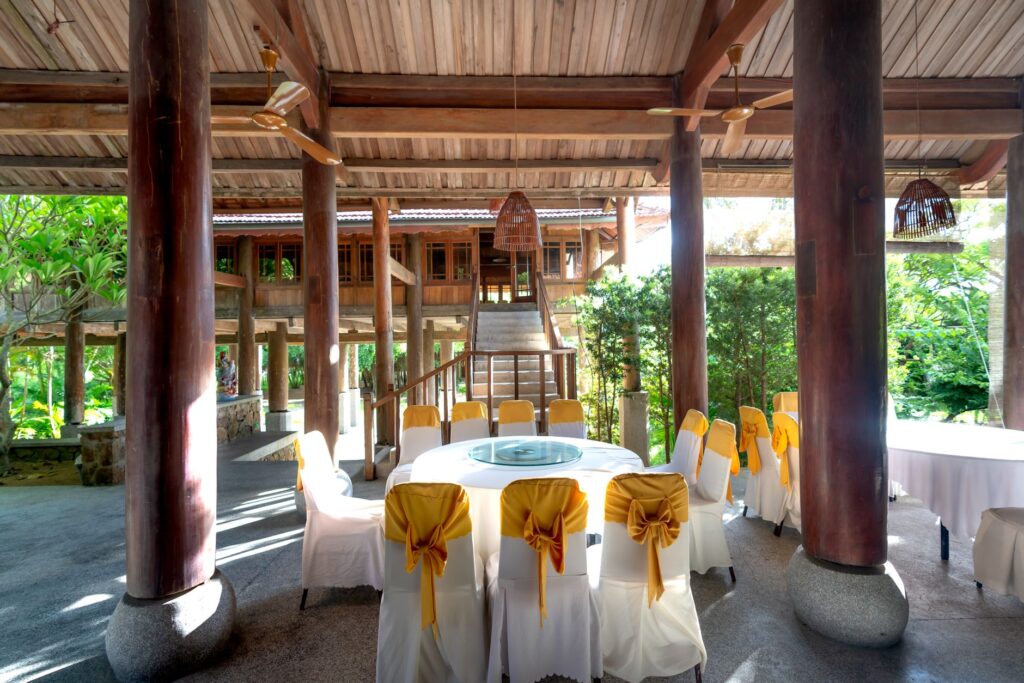 Beautiful outdoor wedding setup with fans and shaded areas for comfort. — summer wedding Las Vegas