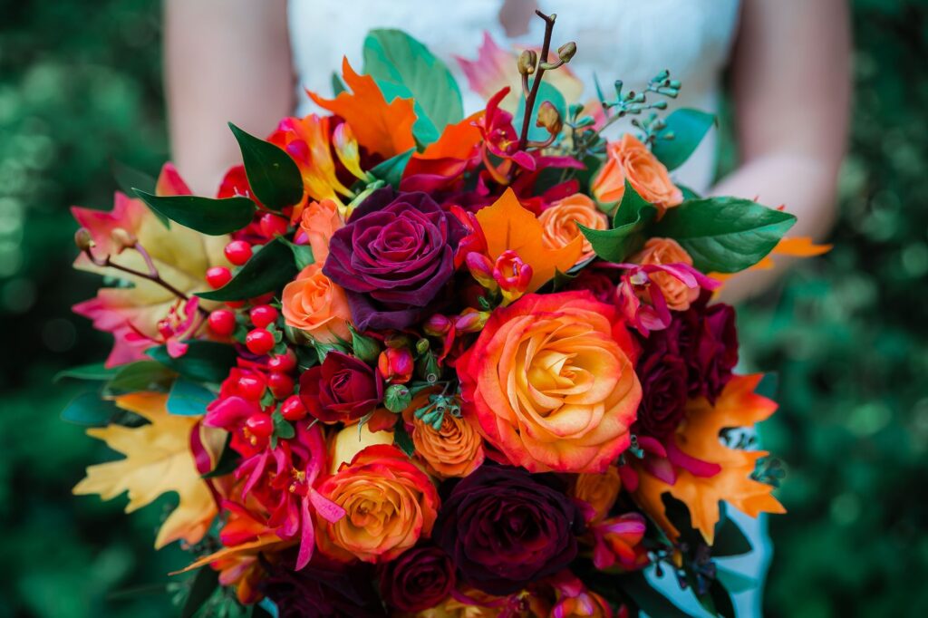 Colorful fall wedding decorations featuring seasonal flowers. — best time to marry in Las Vegas