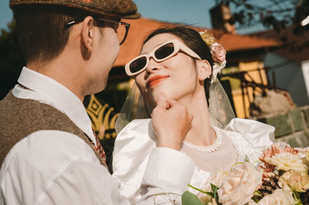 Couple in vintage attire at a retro-themed wedding celebration. — themed weddings Las Vegas