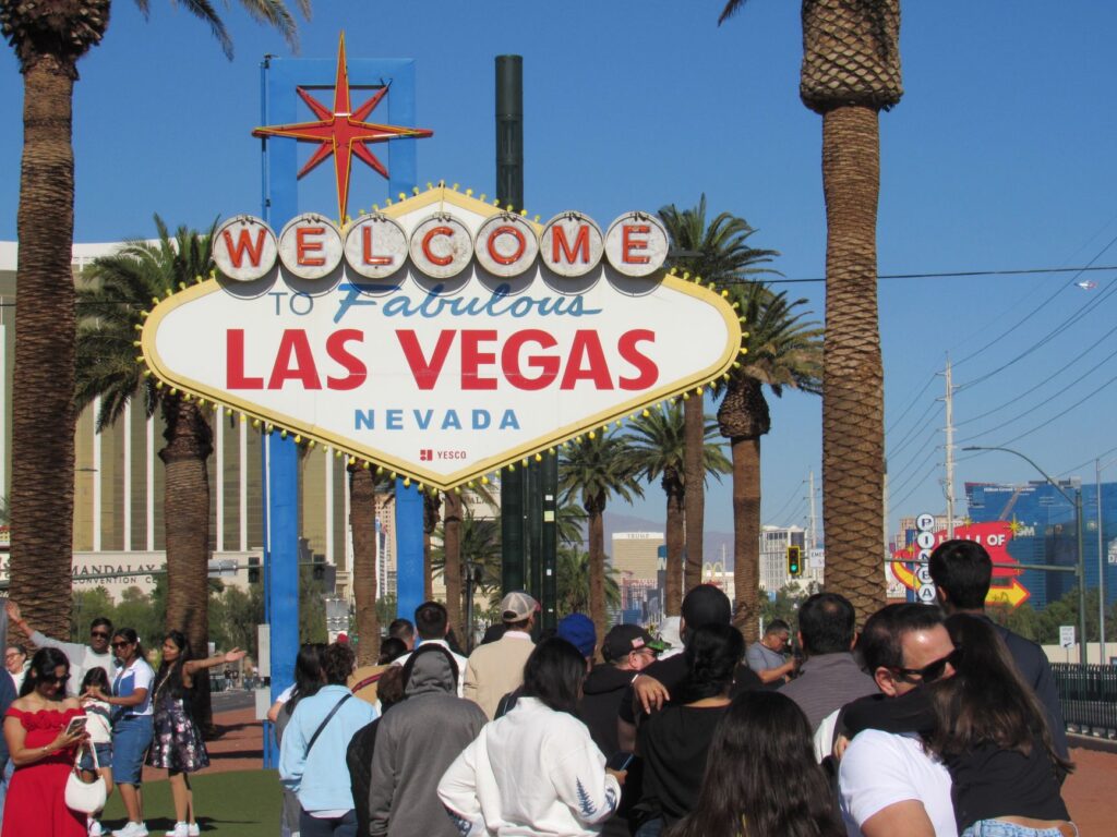 Snapshot of a Las Vegas wedding ceremony with iconic landmarks in the background. — best wedding planners Las Vegas