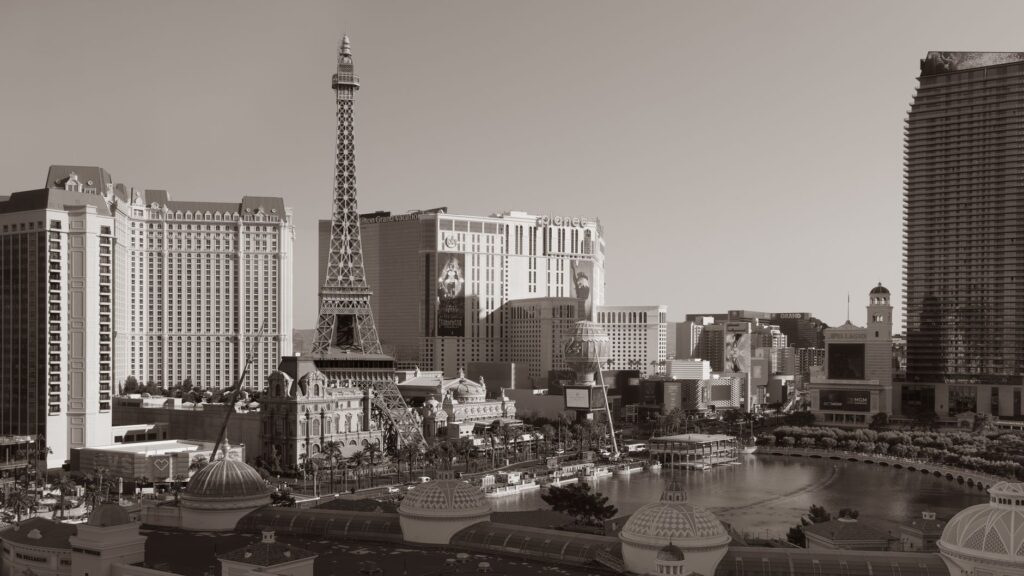 The Eiffel Tower wedding package view overlooking the Las Vegas Strip, highlighting its iconic backdrop. — romantic wedd…