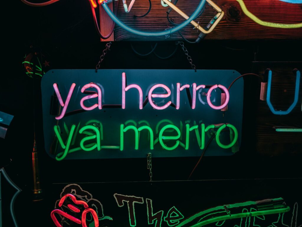The vibrant colors and unique decor of The Neon Boneyard — unique wedding venues Las Vegas