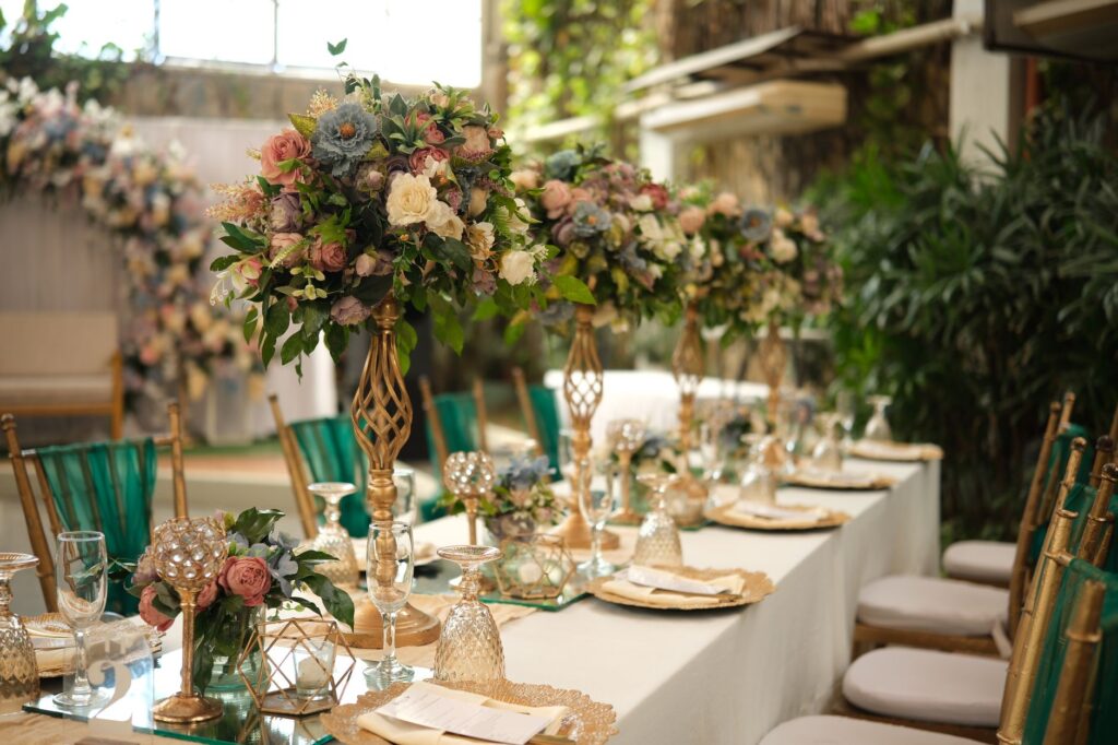 a luxurious wedding reception setup at a high-end hotel featuring elements from Las Vegas wedding packages