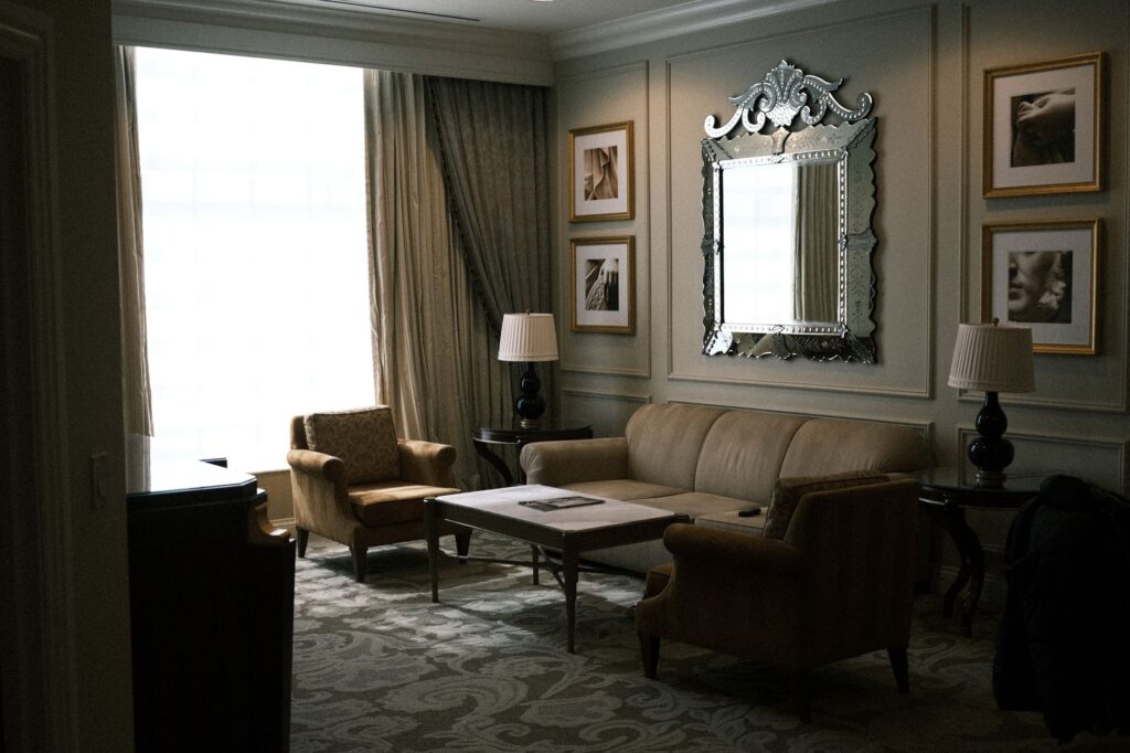 A beautifully decorated reception area in a Las Vegas hotel — destination wedding Las Vegas